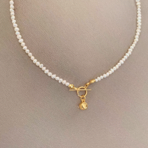 Necklace|Pure silver  gold-plated pendant natural freshwater pearl necklace with small pearl beads for collarbone